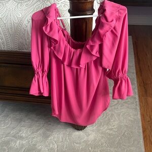 Karen Kane Vibrant Pink Ruffle Blouse
